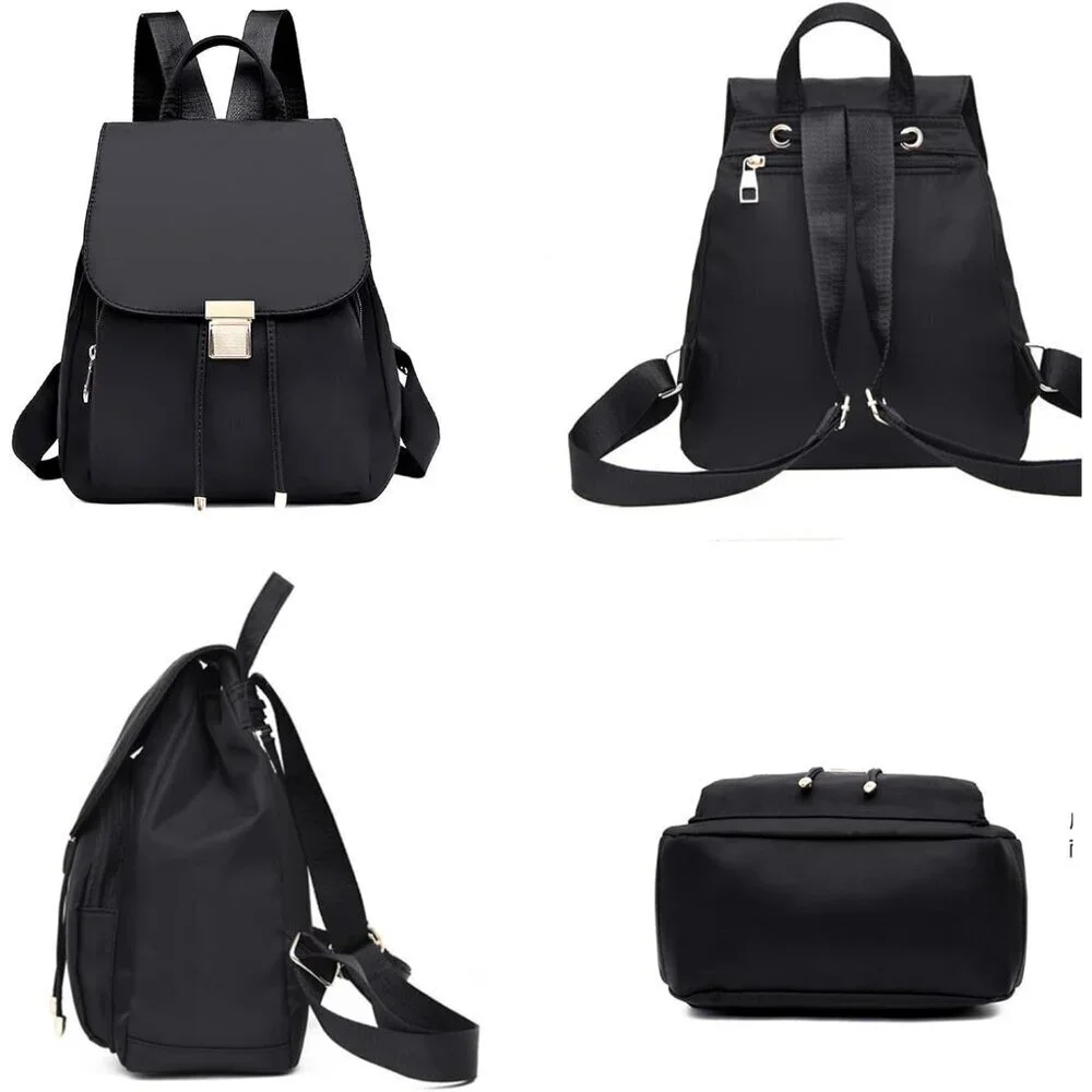 Mini Nylon Backpack for Women Lightweight Travel Purse Black Small Trendy Bag